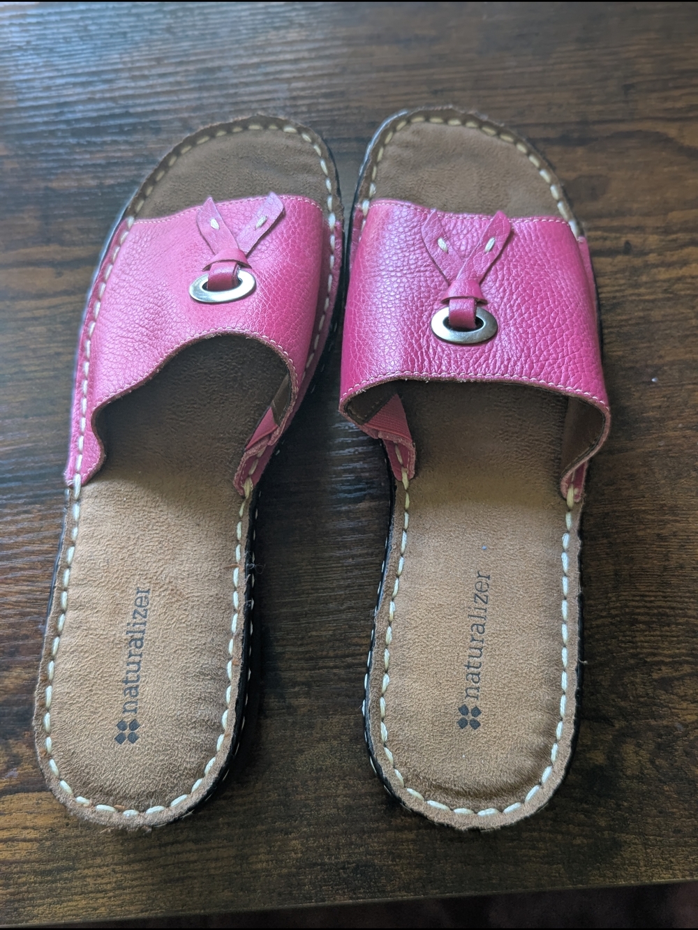 Naturalizer Pink Leather Slide Sandals Womens 7.5 Slip On Comfort Sandals